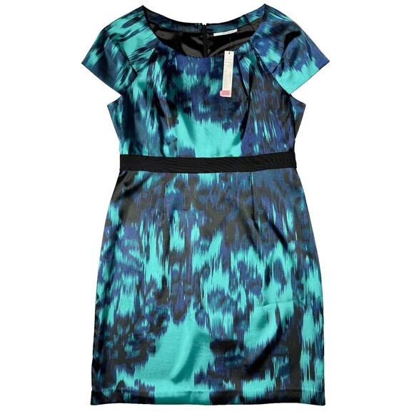 NWT $149 Tahari Rosalinda Midi Shift Dress Blue Black Teal Stretch Women Size 12 - Picture 3 of 12